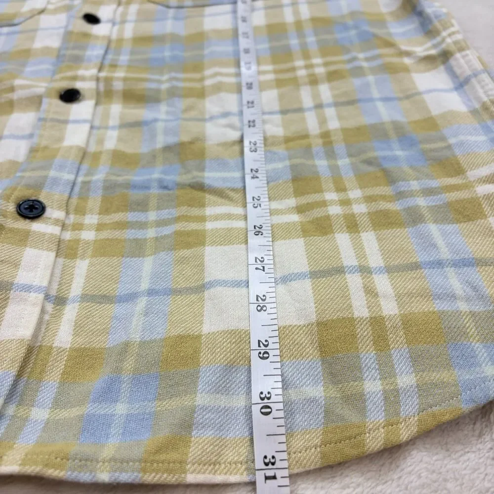 H&M Plaid Flannel Button Down Shirt Mens Large Green White Workwear Long Sleeve